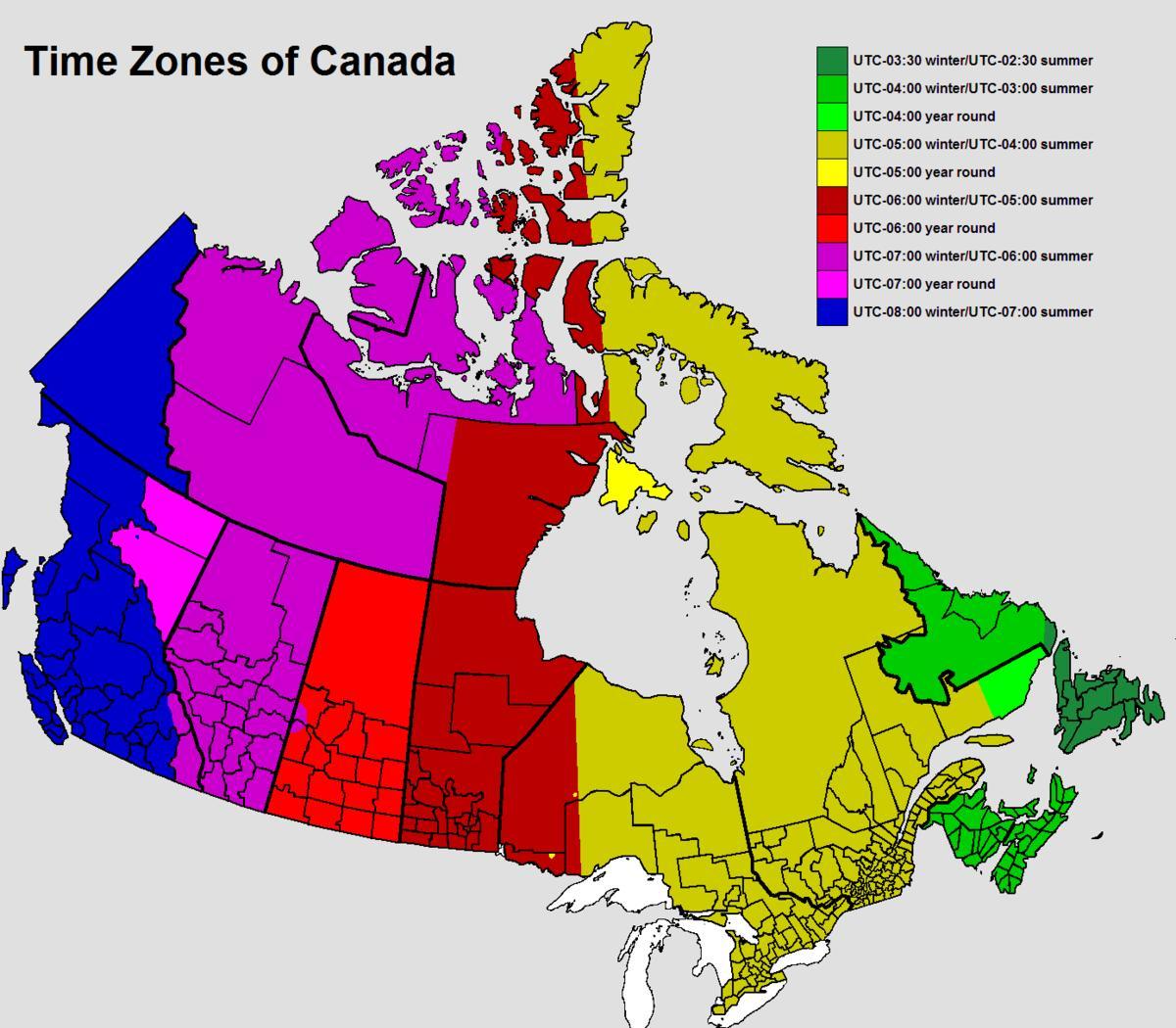 karta Kanade Vremenska zona